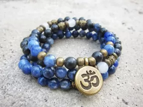 108 Bead Mala in Russian Shungite, Sodalite and Selenite Necklace