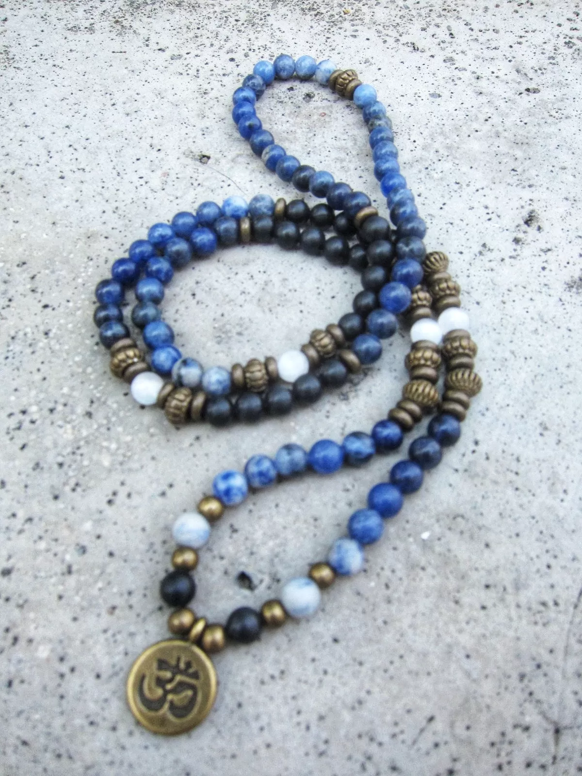 108 Bead Mala in Russian Shungite, Sodalite and Selenite Necklace