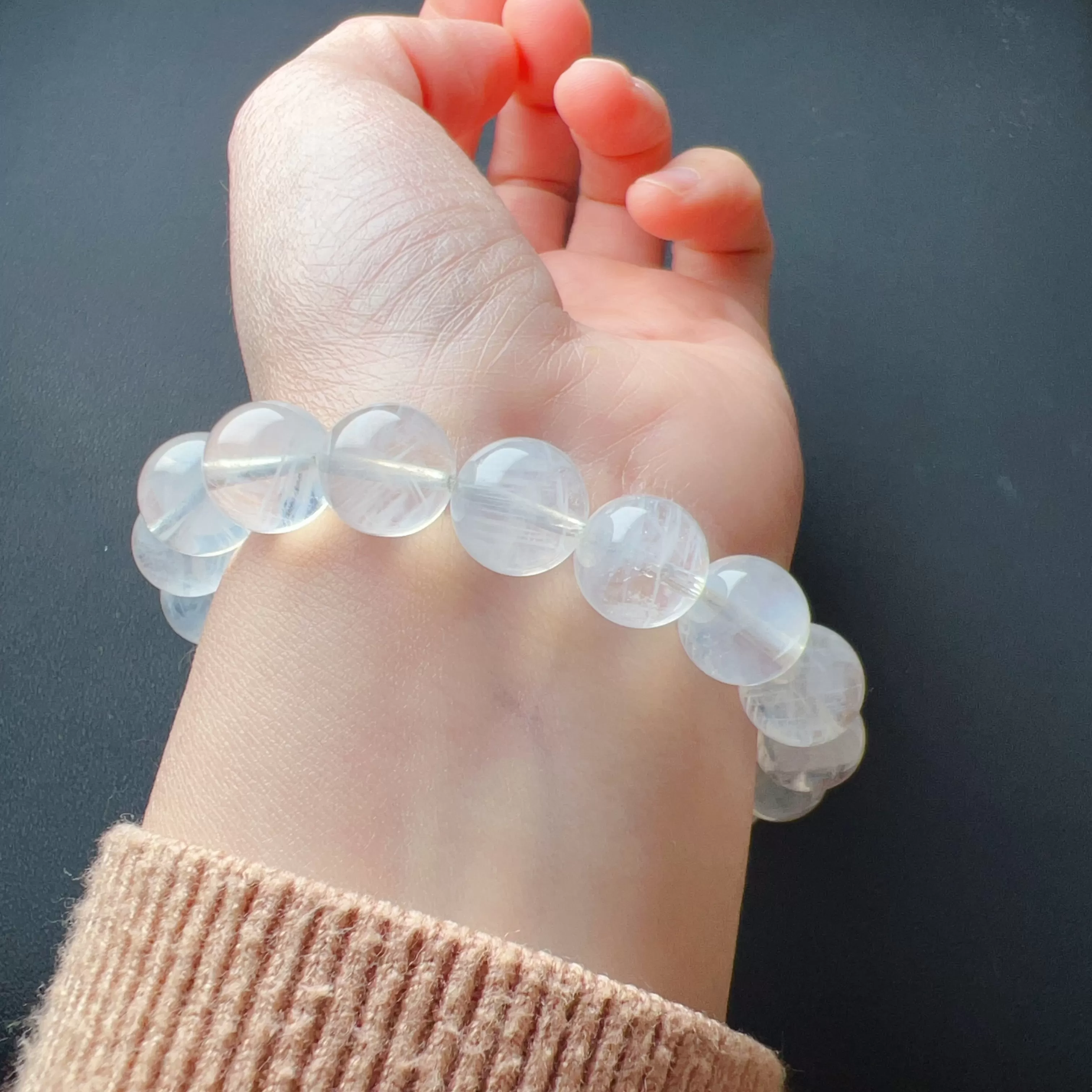 11.3mm Rare Large Beads Blue Needle Clear Quartz Bracelet | Angel's Feathers | High Vibration Frequency Crown Chakra Healing