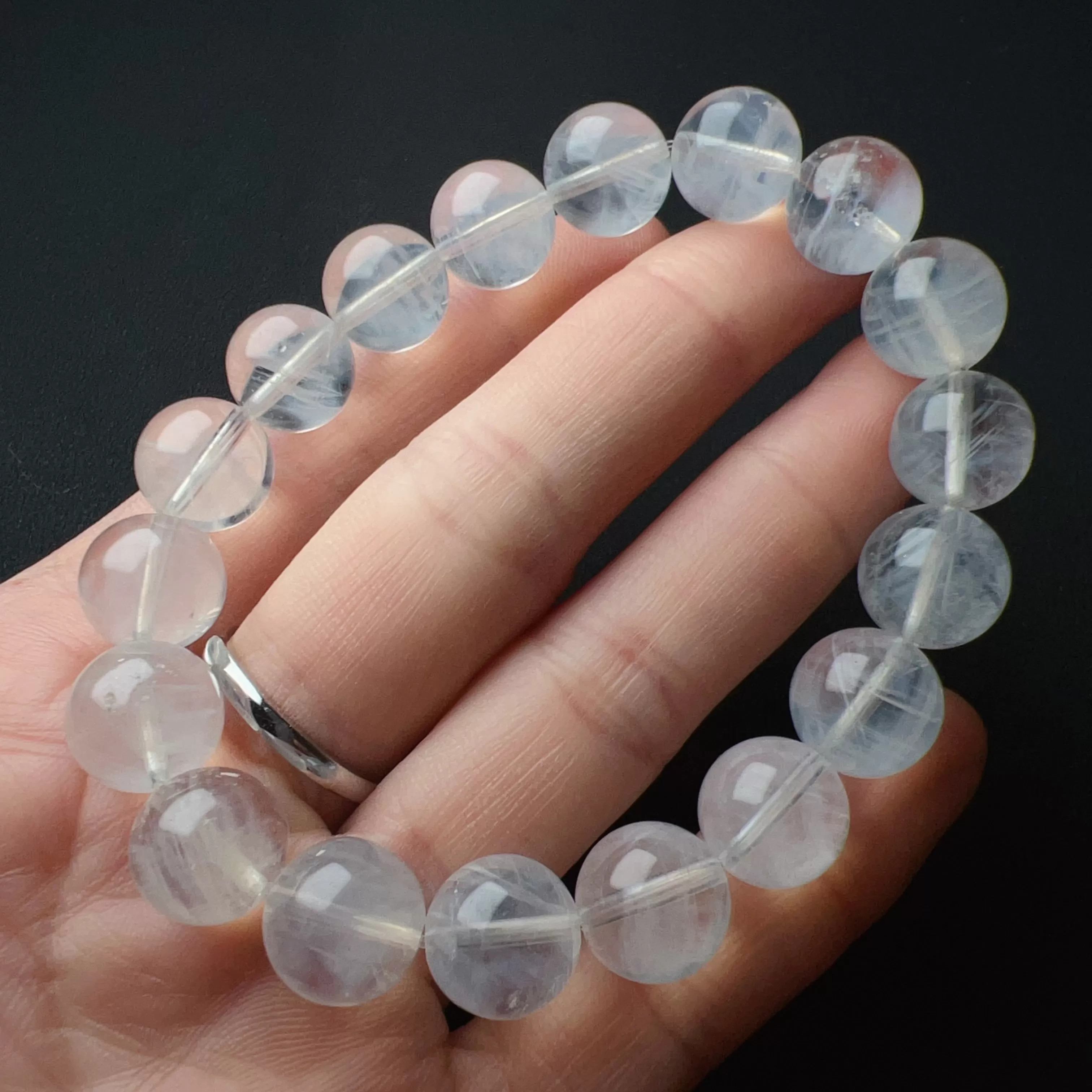 11.3mm Rare Large Beads Blue Needle Clear Quartz Bracelet | Angel's Feathers | High Vibration Frequency Crown Chakra Healing