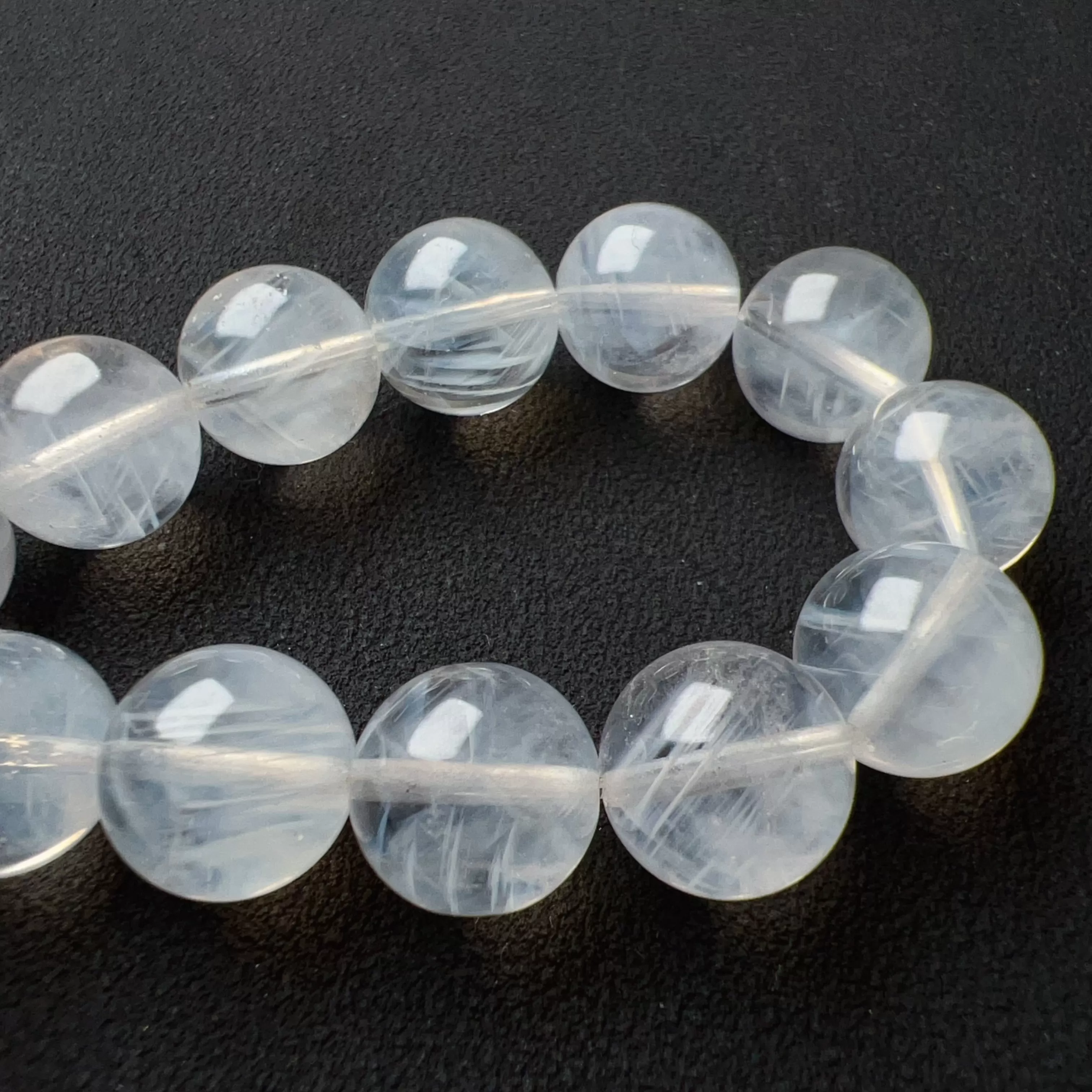 11.3mm Rare Large Beads Blue Needle Clear Quartz Bracelet | Angel's Feathers | High Vibration Frequency Crown Chakra Healing