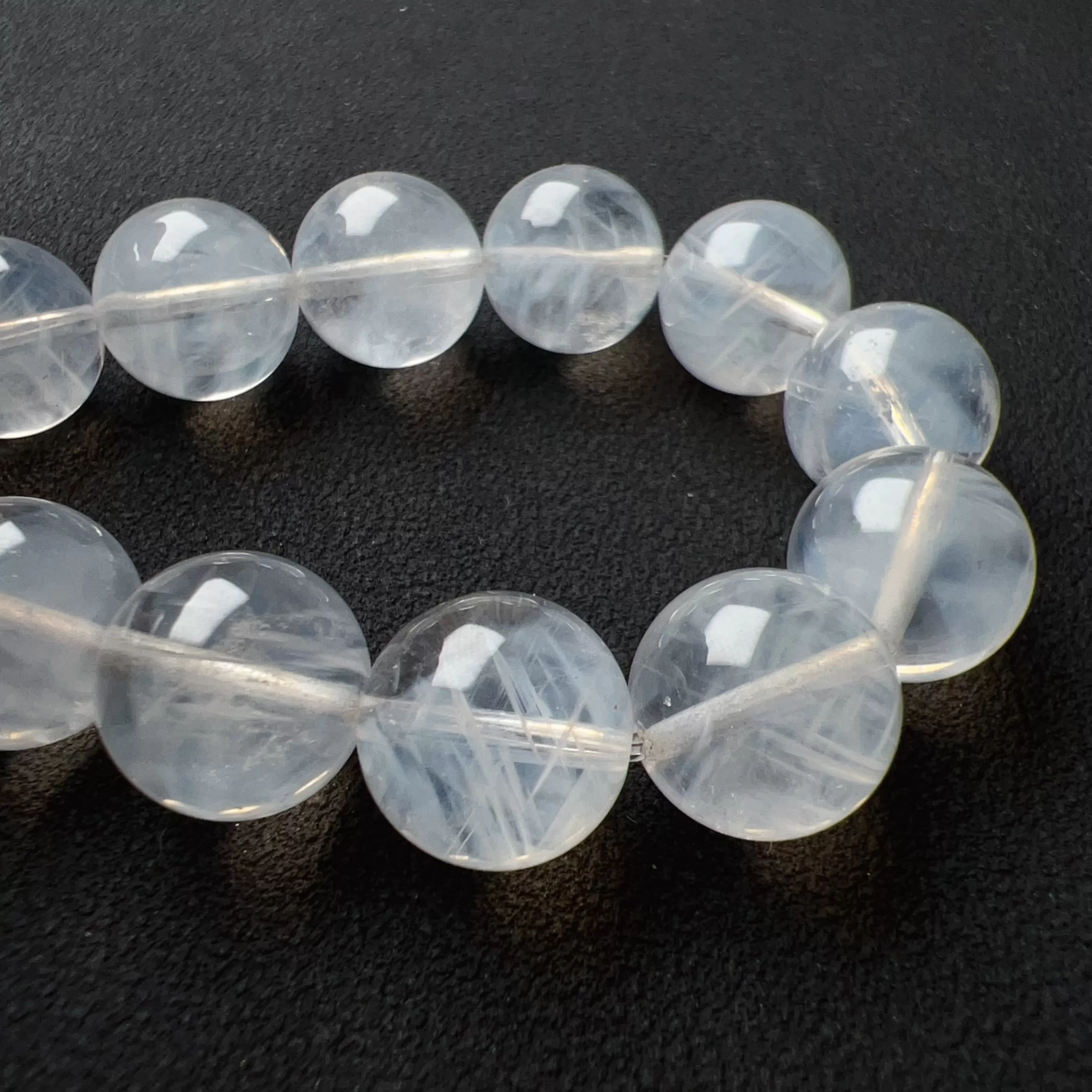 11.3mm Rare Large Beads Blue Needle Clear Quartz Bracelet | Angel's Feathers | High Vibration Frequency Crown Chakra Healing