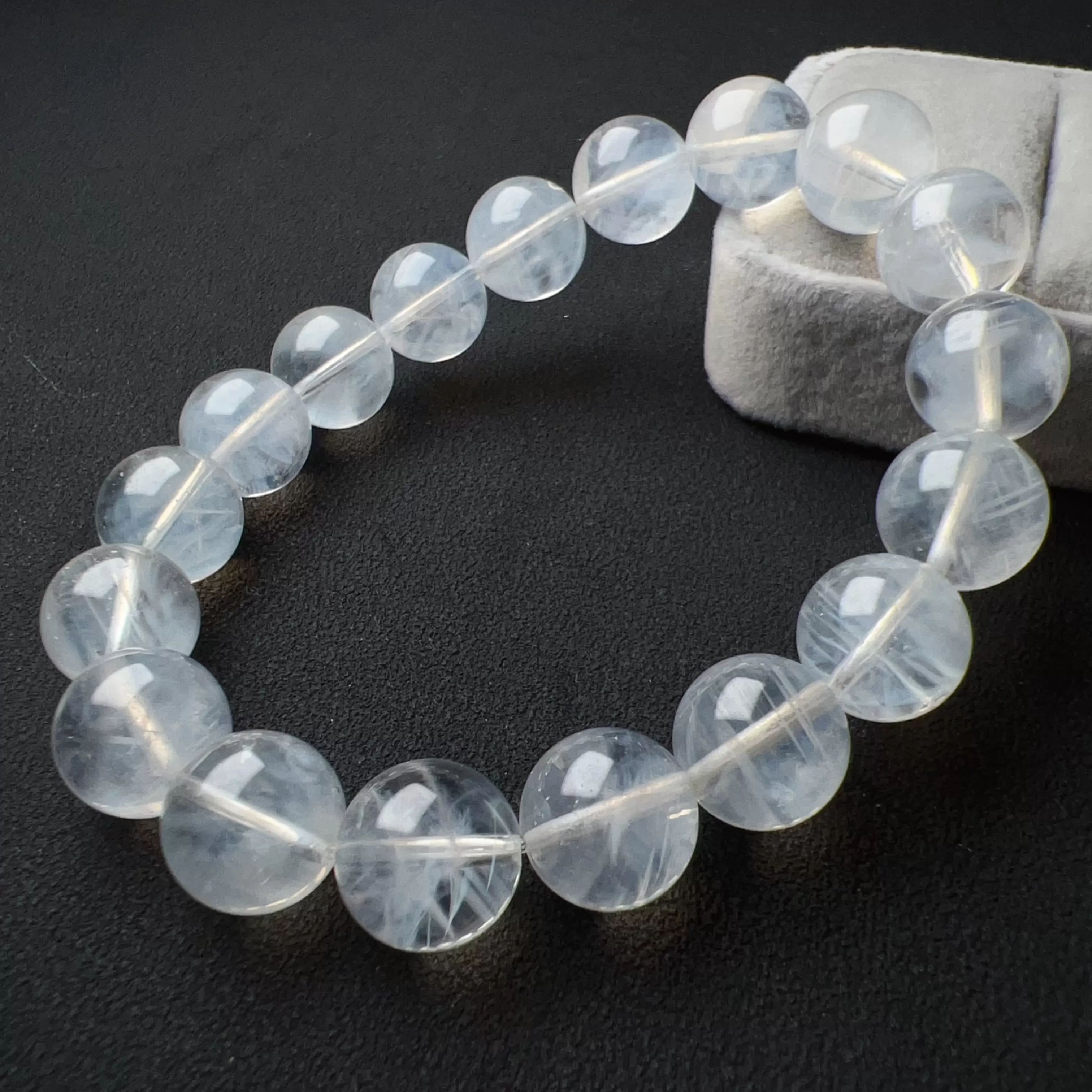 11.3mm Rare Large Beads Blue Needle Clear Quartz Bracelet | Angel's Feathers | High Vibration Frequency Crown Chakra Healing