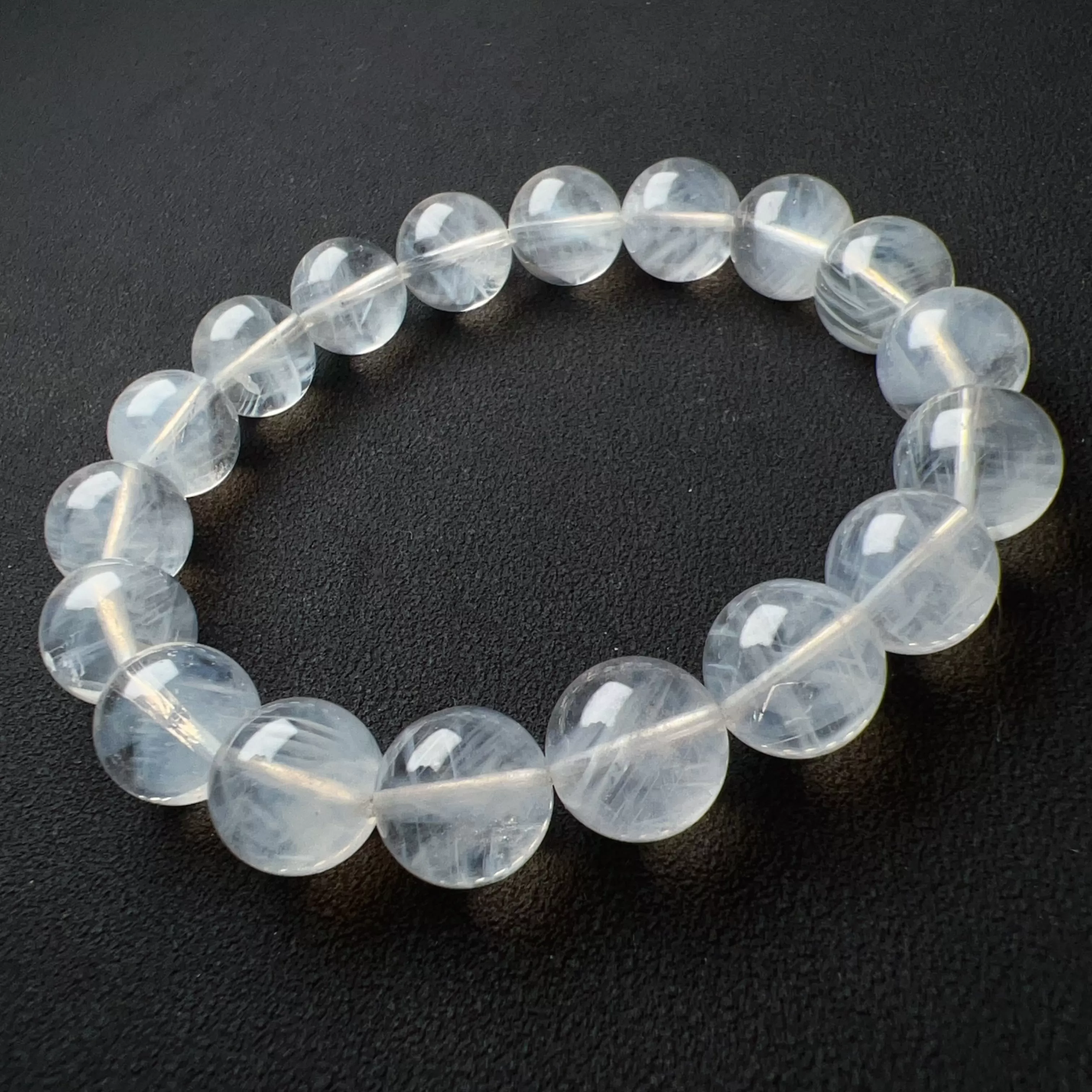 11.3mm Rare Large Beads Blue Needle Clear Quartz Bracelet | Angel's Feathers | High Vibration Frequency Crown Chakra Healing