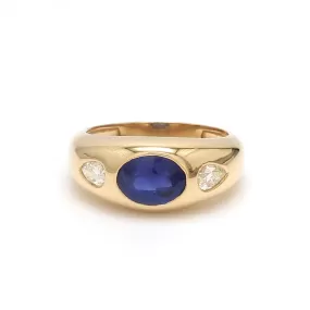 14K & 18K Gold Oval Blue Sapphire & Diamond Dome Ring