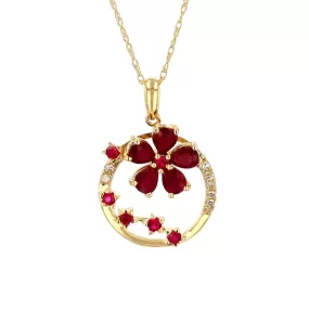 14k Yellow Gold Flower Pendant with Ruby and Diamonds