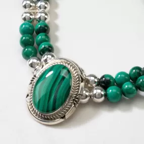 15 Jon McCray Navajo Malachite Cabochon USA Native American Made 925 Sterling Silver Necklace