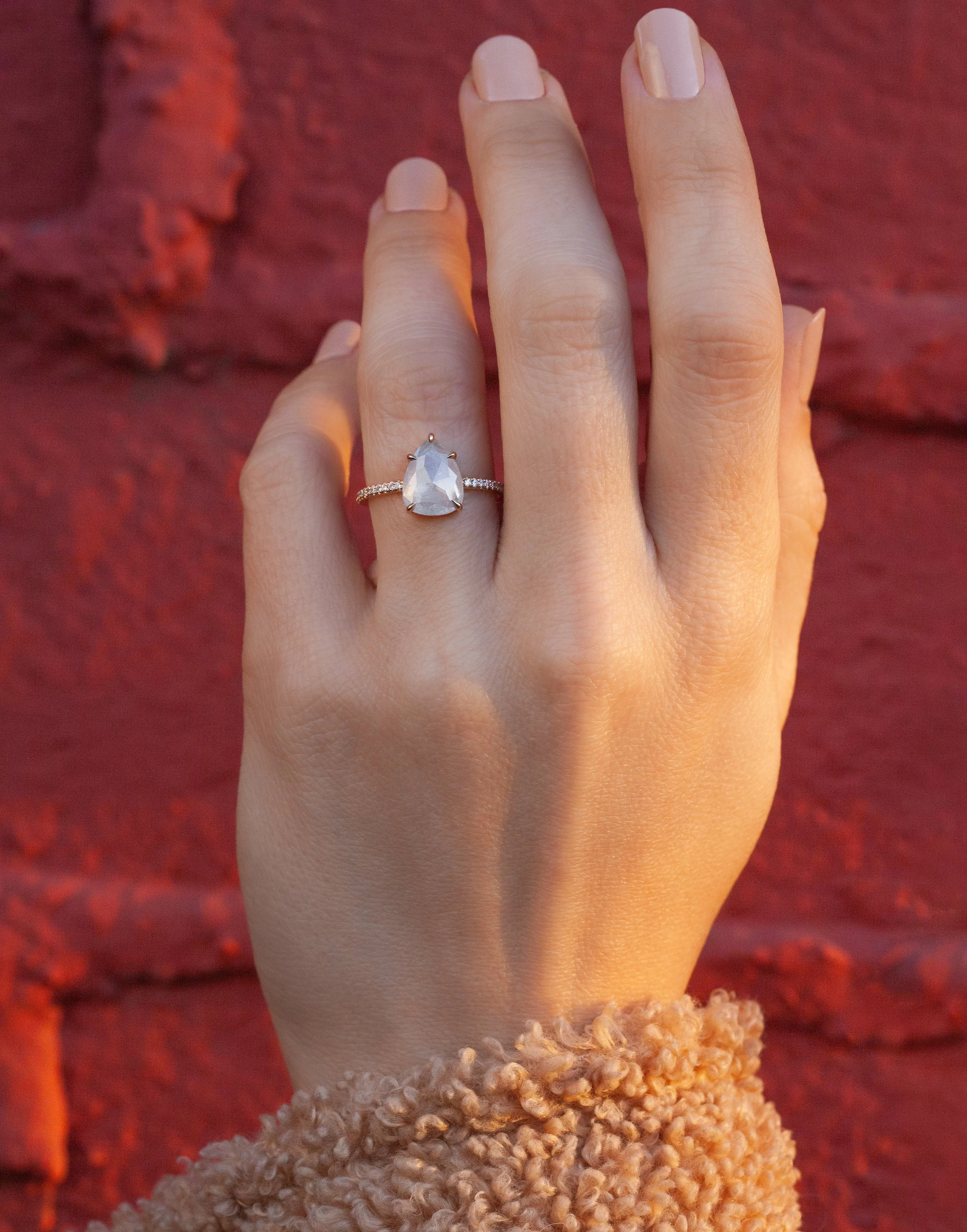 1.97-Carat Icy Grey Rose Cut Diamond Ring