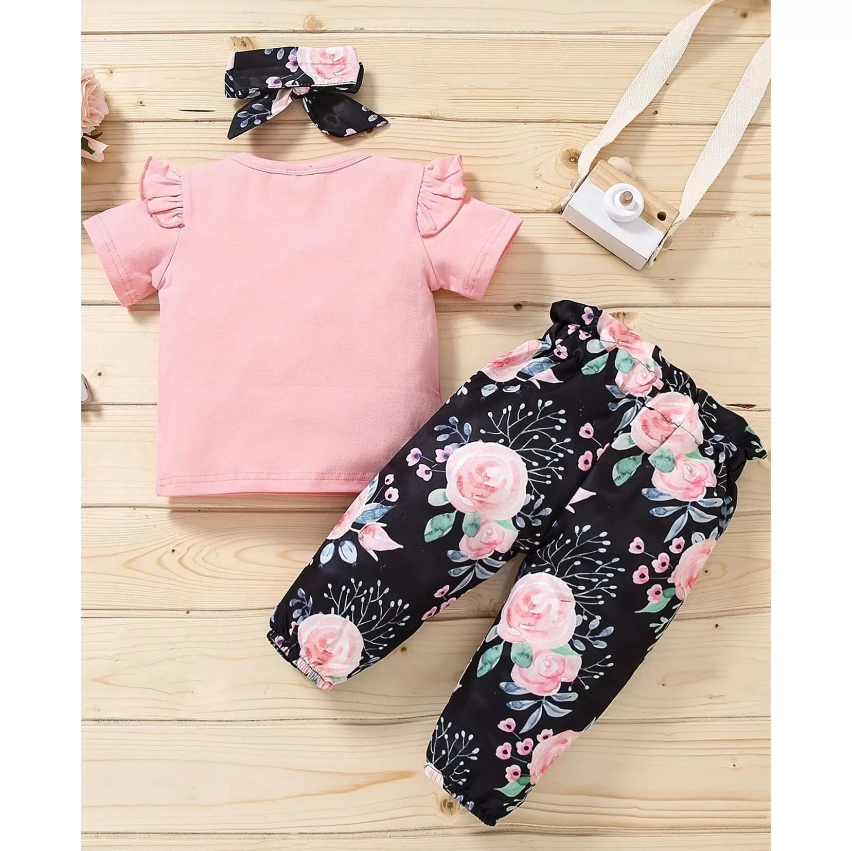 2 Pieces Set Baby Girls Letters Tops And Flower Print Pants