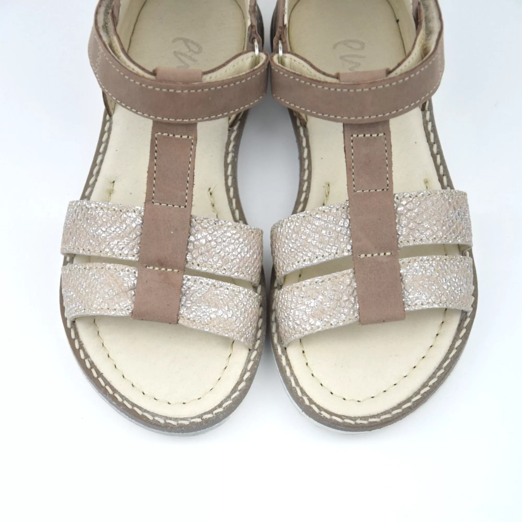 (2568A-12) Emel  strap sandals brown silver