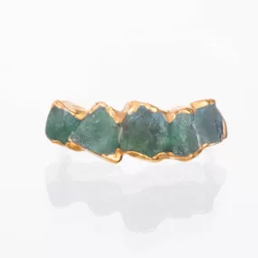 5 Stone Raw Emerald Ring in Yellow Gold