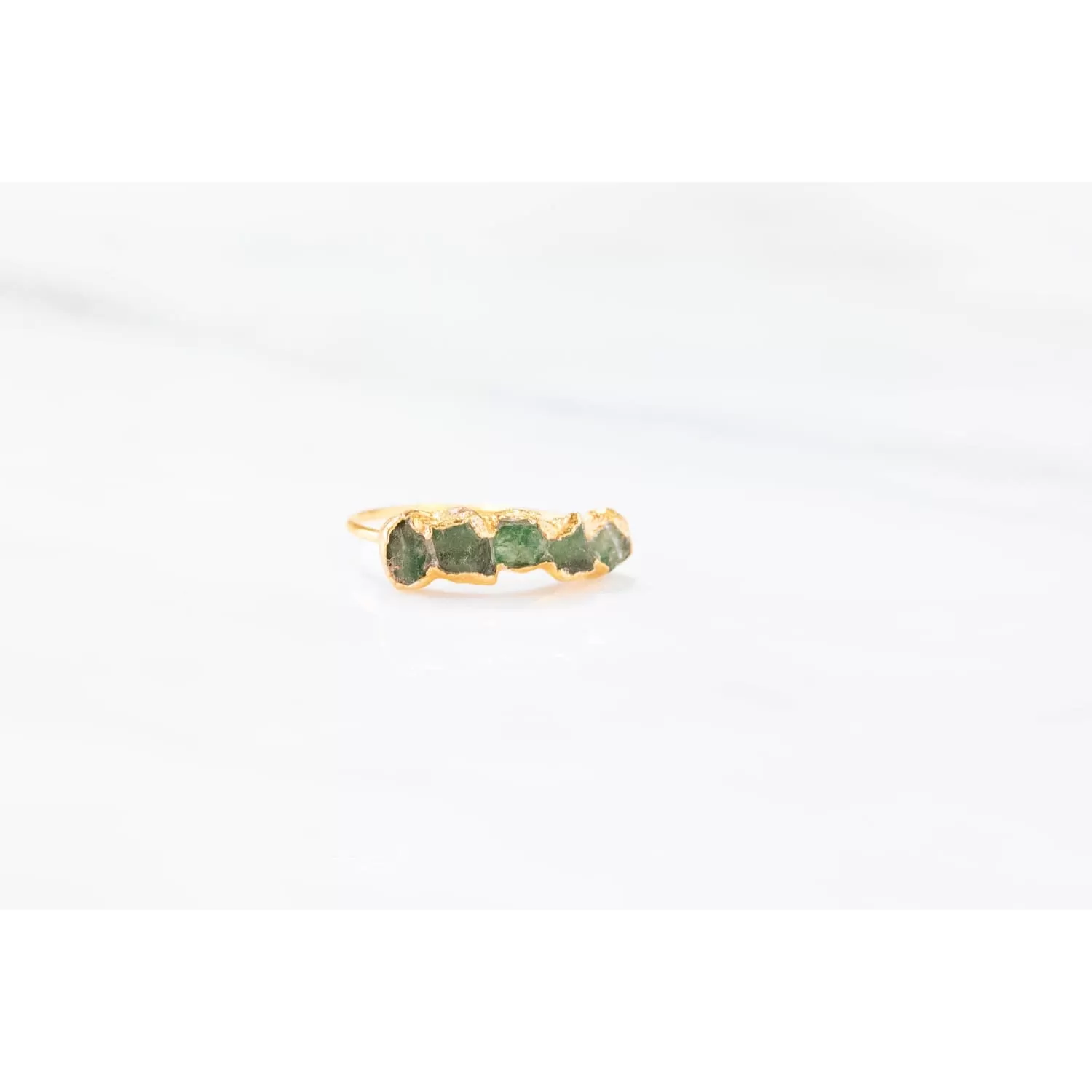 5 Stone Raw Emerald Ring in Yellow Gold