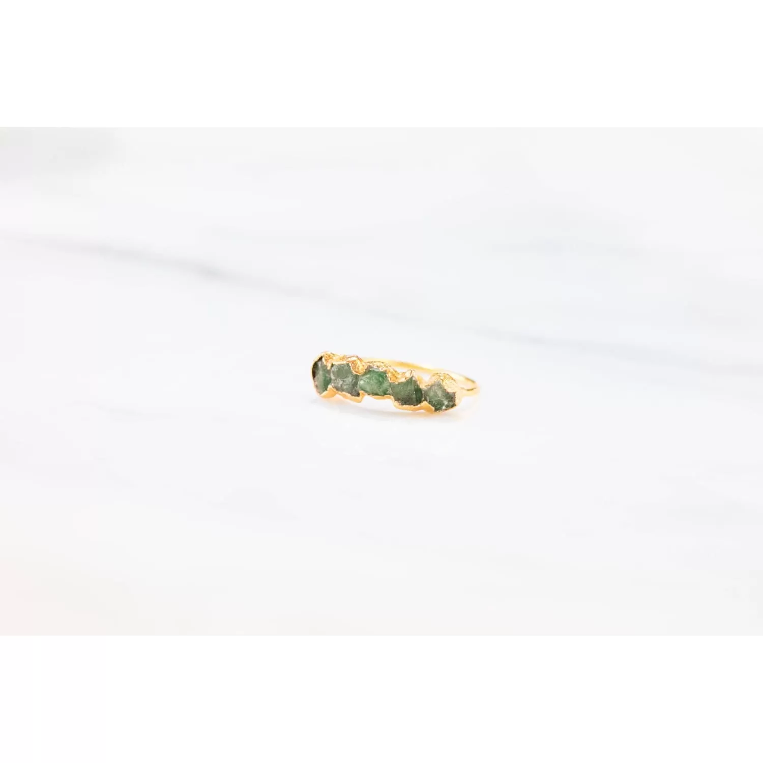 5 Stone Raw Emerald Ring in Yellow Gold