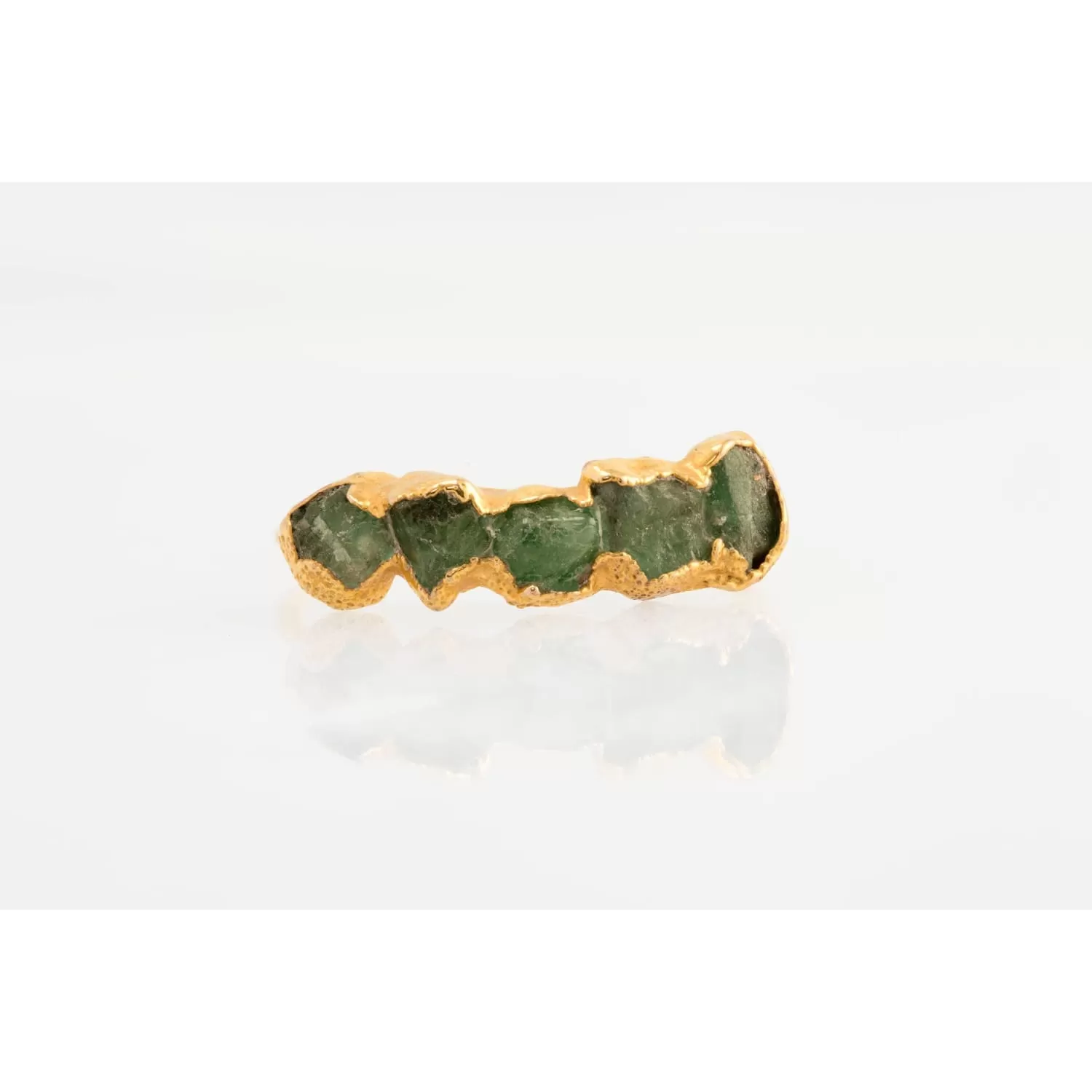 5 Stone Raw Emerald Ring in Yellow Gold