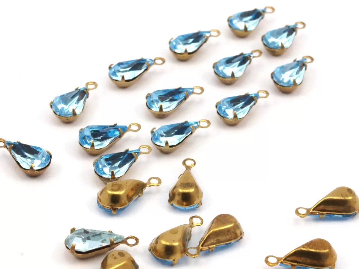 8 Light Topaz Swarovski Crystal Drop With Raw Brass Prong Setting 10x6 Mm