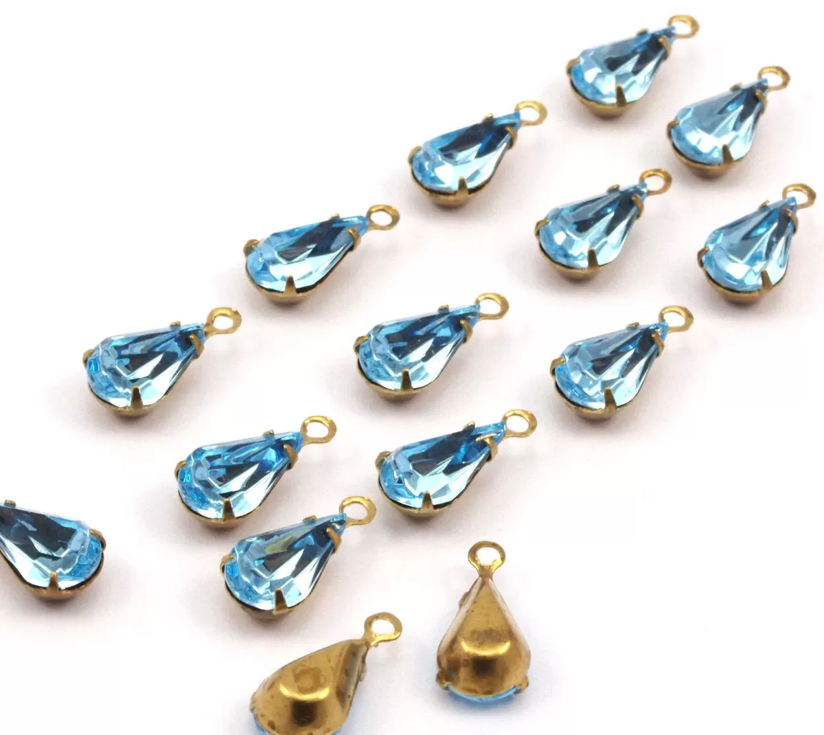 8 Light Topaz Swarovski Crystal Drop With Raw Brass Prong Setting 10x6 Mm