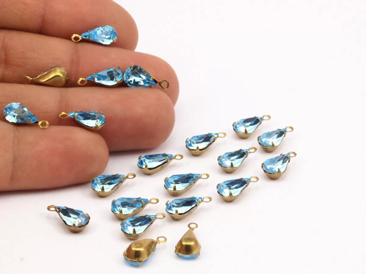 8 Light Topaz Swarovski Crystal Drop With Raw Brass Prong Setting 10x6 Mm