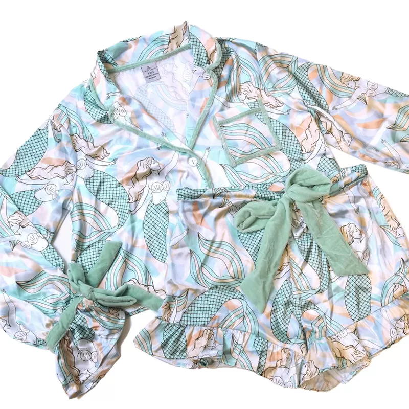 8 OAK LANE | Luxe Satin Ruffle Short PJ Set - Under the Sea