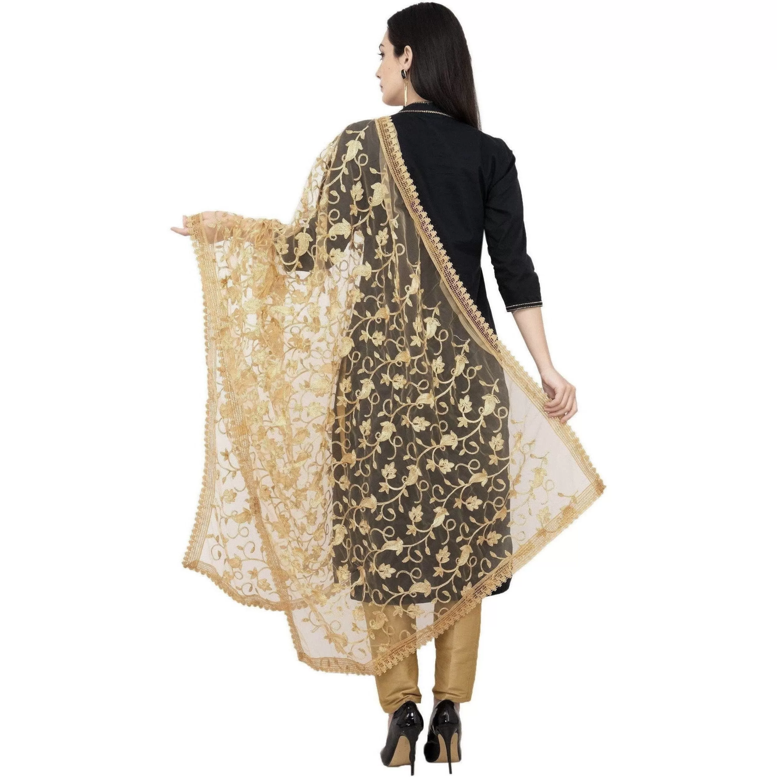 A R Silk Net Emb. Fancy Dupatta Color Golden Dupatta or Chunni