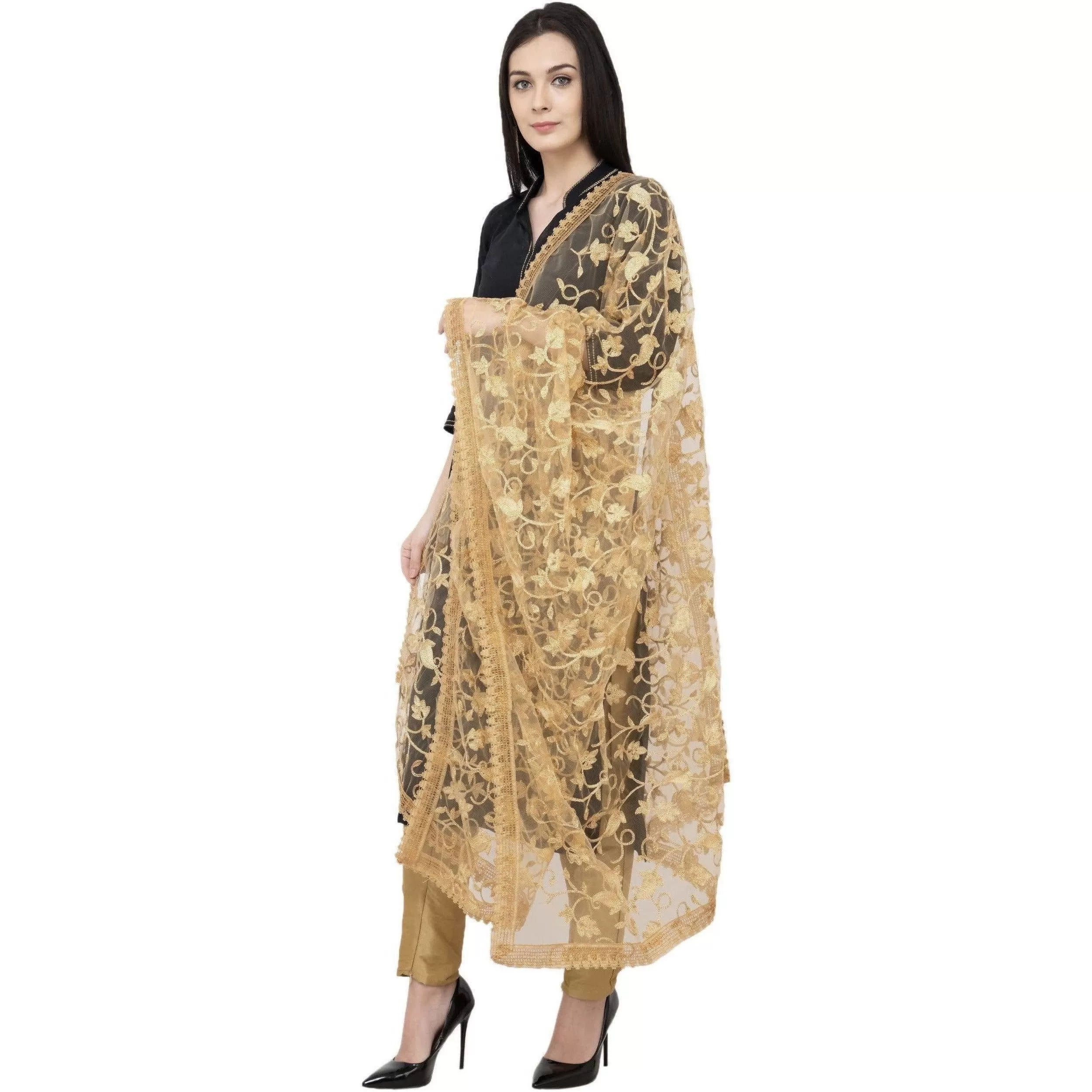 A R Silk Net Emb. Fancy Dupatta Color Golden Dupatta or Chunni