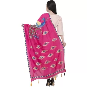 A R Silk Silk Peacock Multi Fancy Dupatta Color Rani Dupatta or Chunni