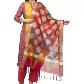 A R Silk Women's Vanarsi Silk Zari Embroidery With Rainbow Colour Multi Rainbow Fancy Dupatta