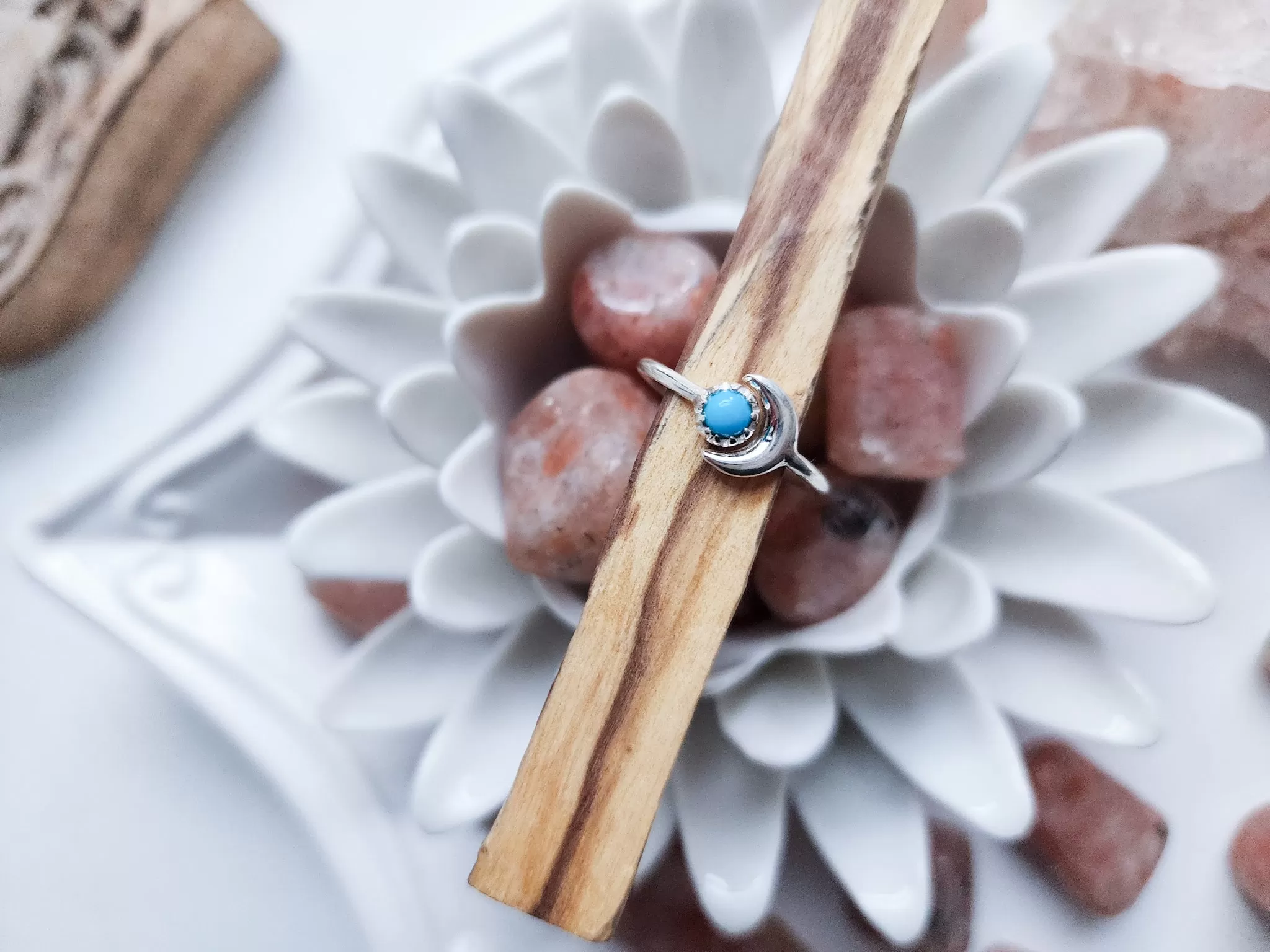 Adjustable Moon Sterling Ring || Turquoise