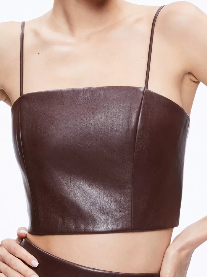 Alice   Olivia - Pearle Vegan Leather Bustier Top - Toffee