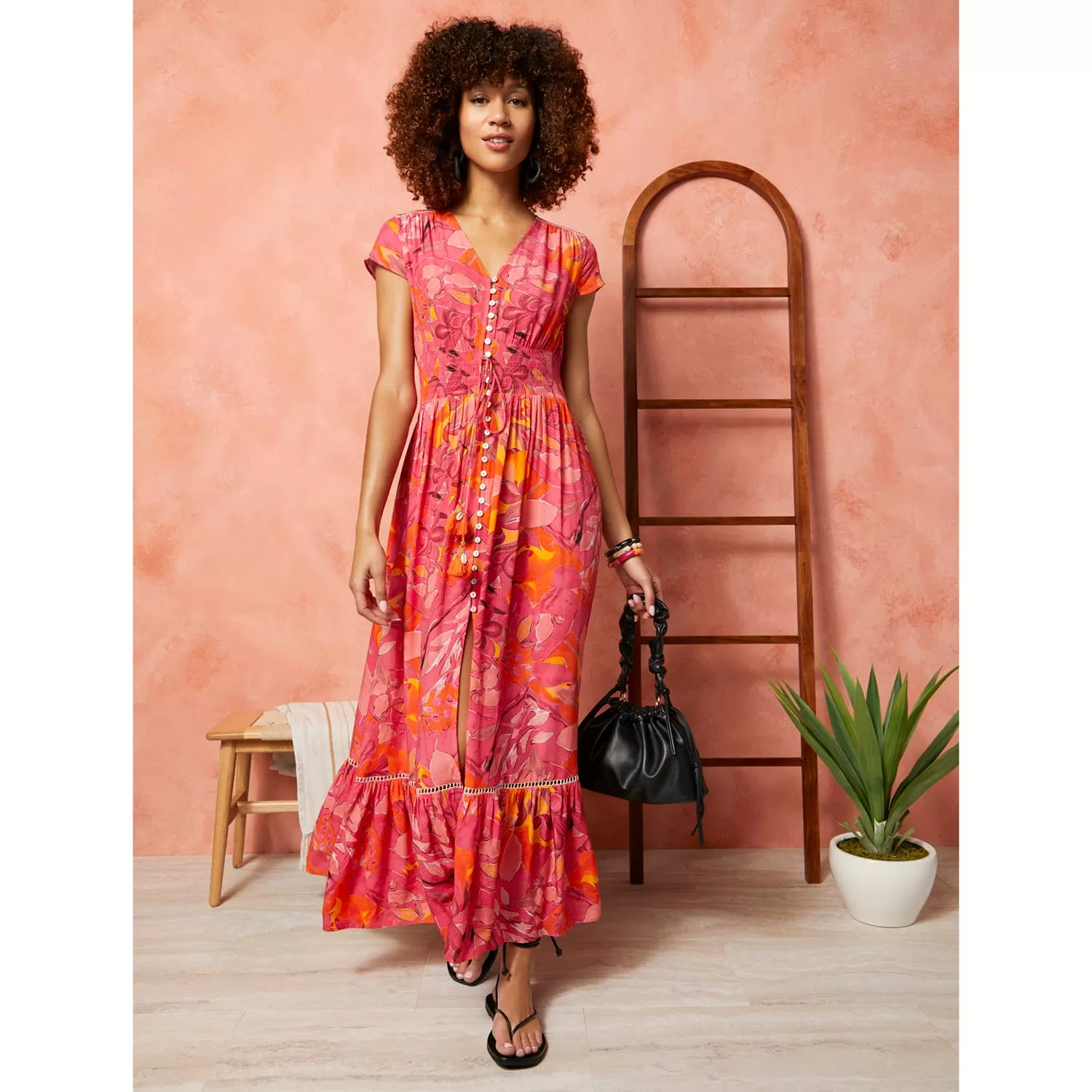 Aliya Button Front Maxi Dress