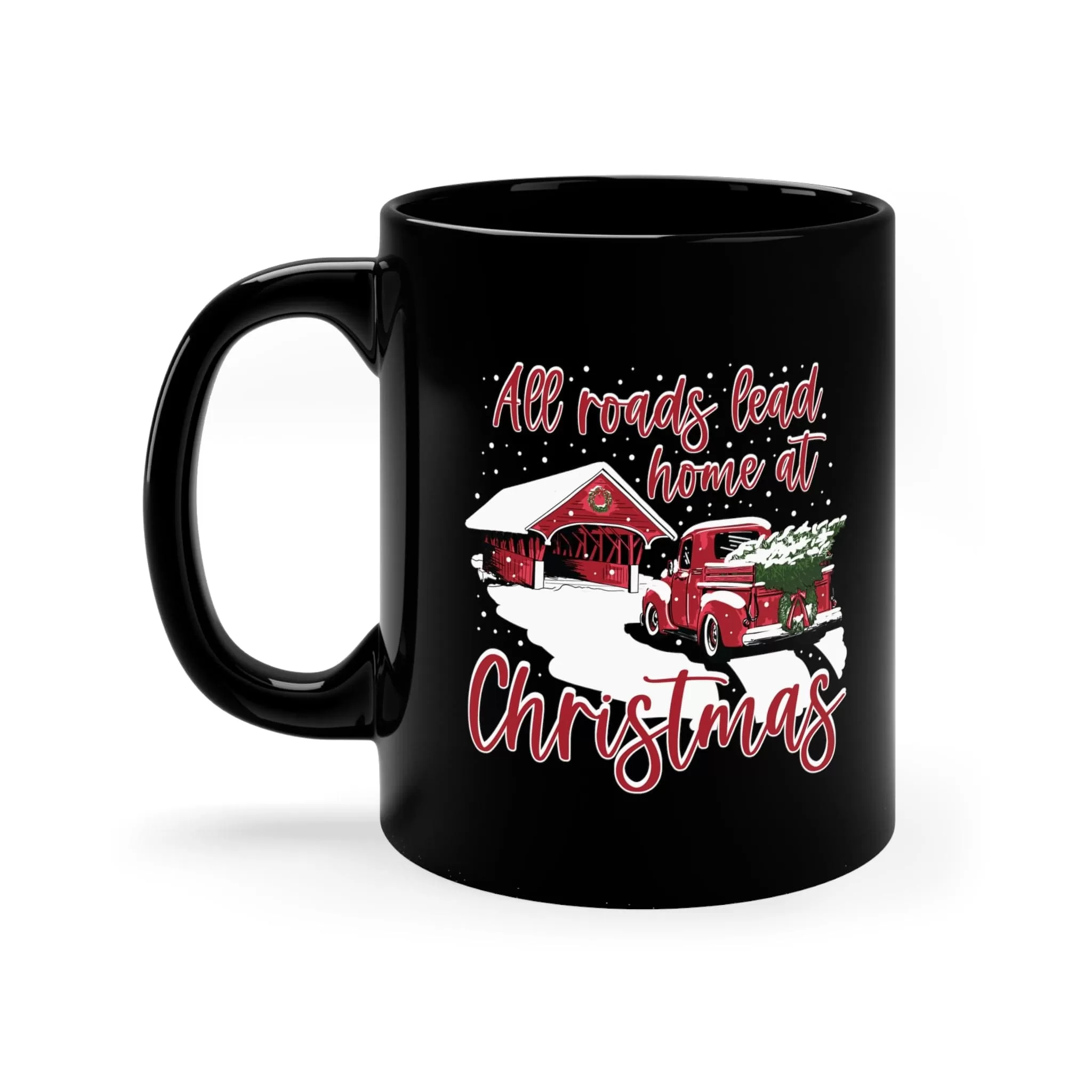 All Roads Christmas Bridge 11oz Black Mug