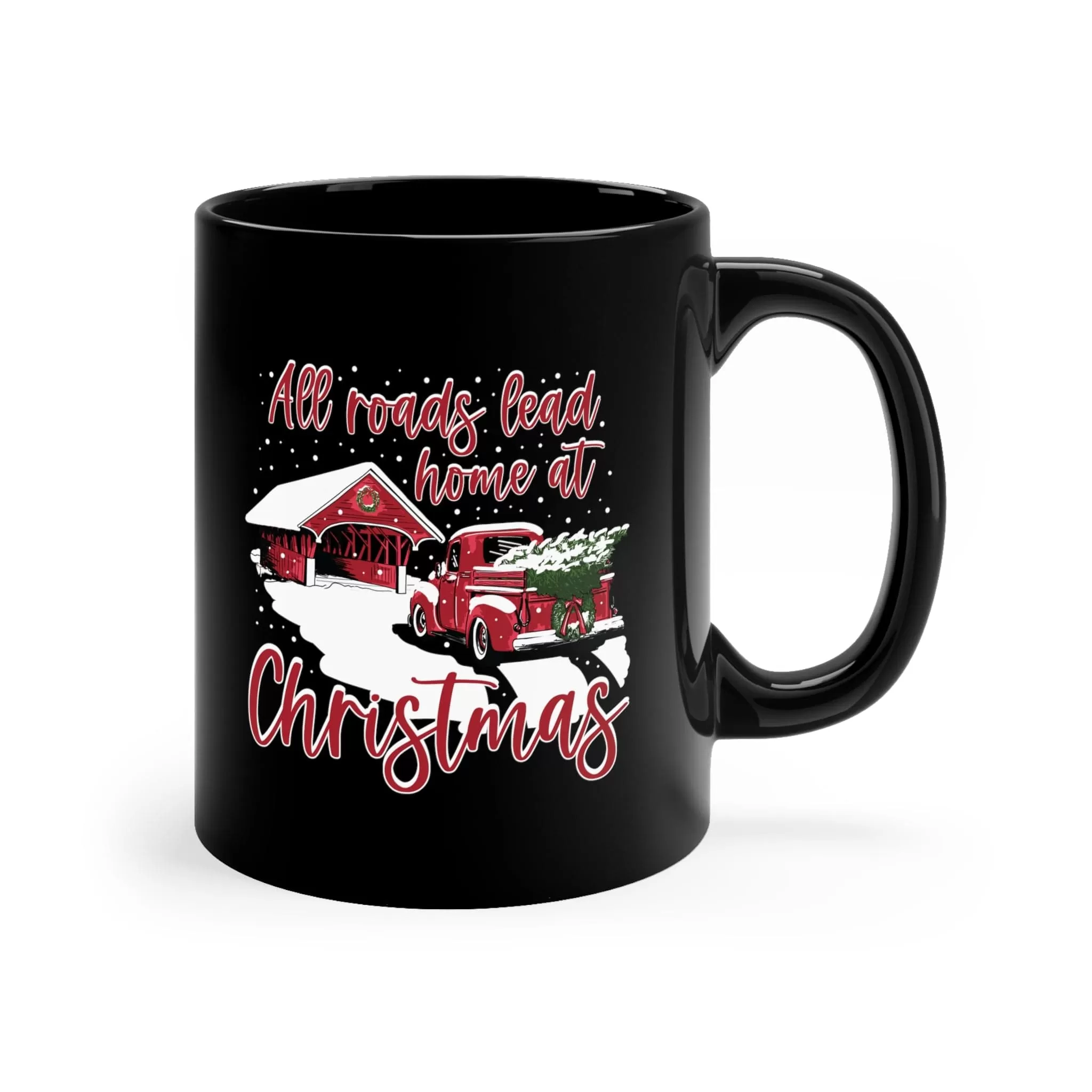 All Roads Christmas Bridge 11oz Black Mug