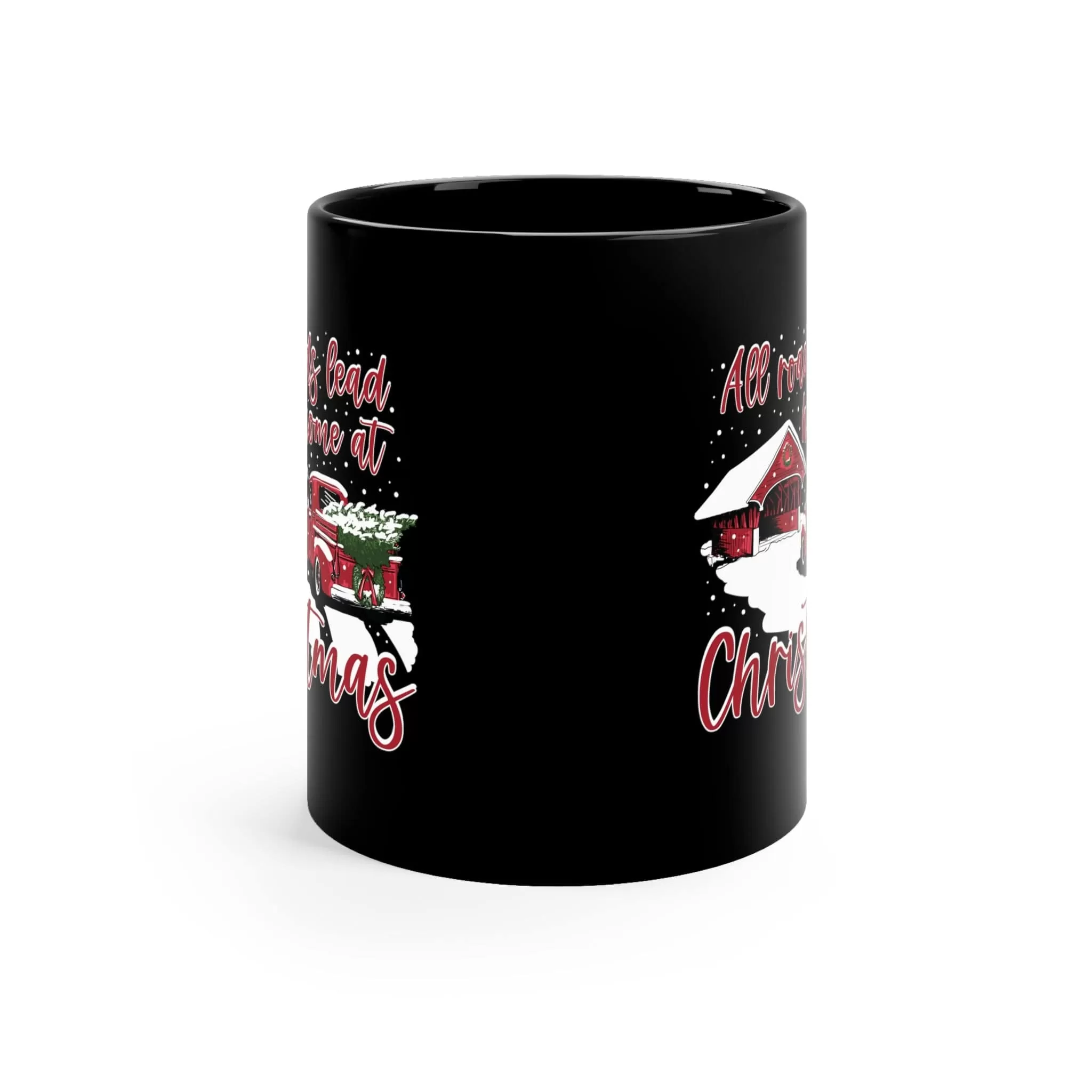 All Roads Christmas Bridge 11oz Black Mug