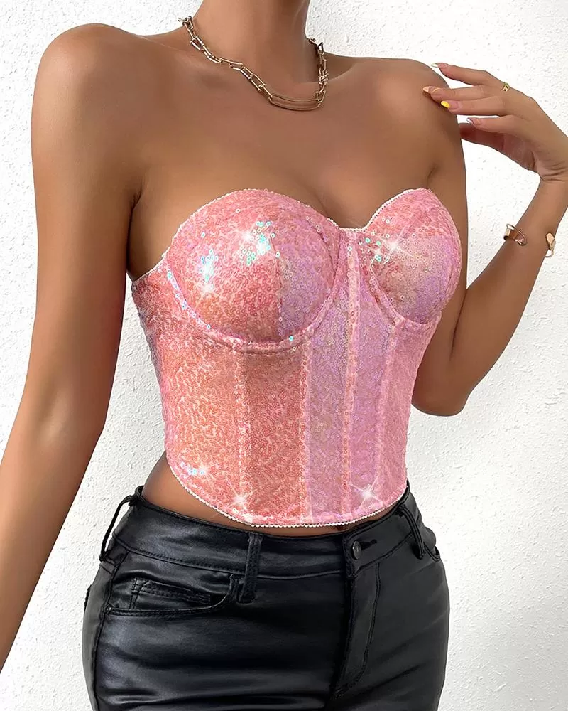 Allover Sequin Bandeau Corset Top