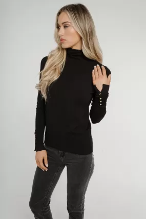 Ally Button Cuff Polo Neck In Black