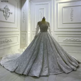 AM1219 Long Sleeve Lace crystal bead ball gown luxury Wedding Dress