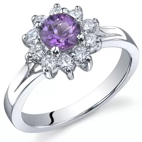 Amethyst Round Cut Sterling Silver Ring Size 5