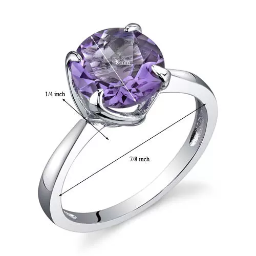 Amethyst Round Cut Sterling Silver Ring Size 6