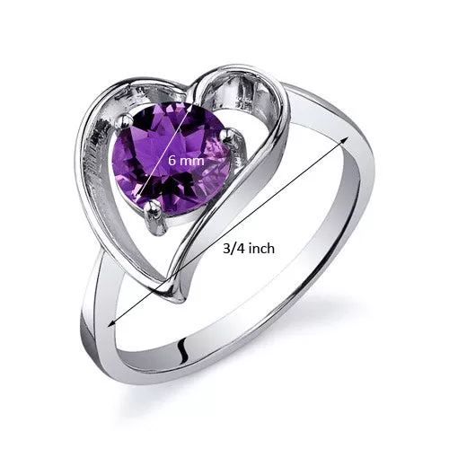 Amethyst Round Cut Sterling Silver Ring Size 7