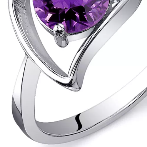 Amethyst Round Cut Sterling Silver Ring Size 7