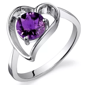 Amethyst Round Cut Sterling Silver Ring Size 7