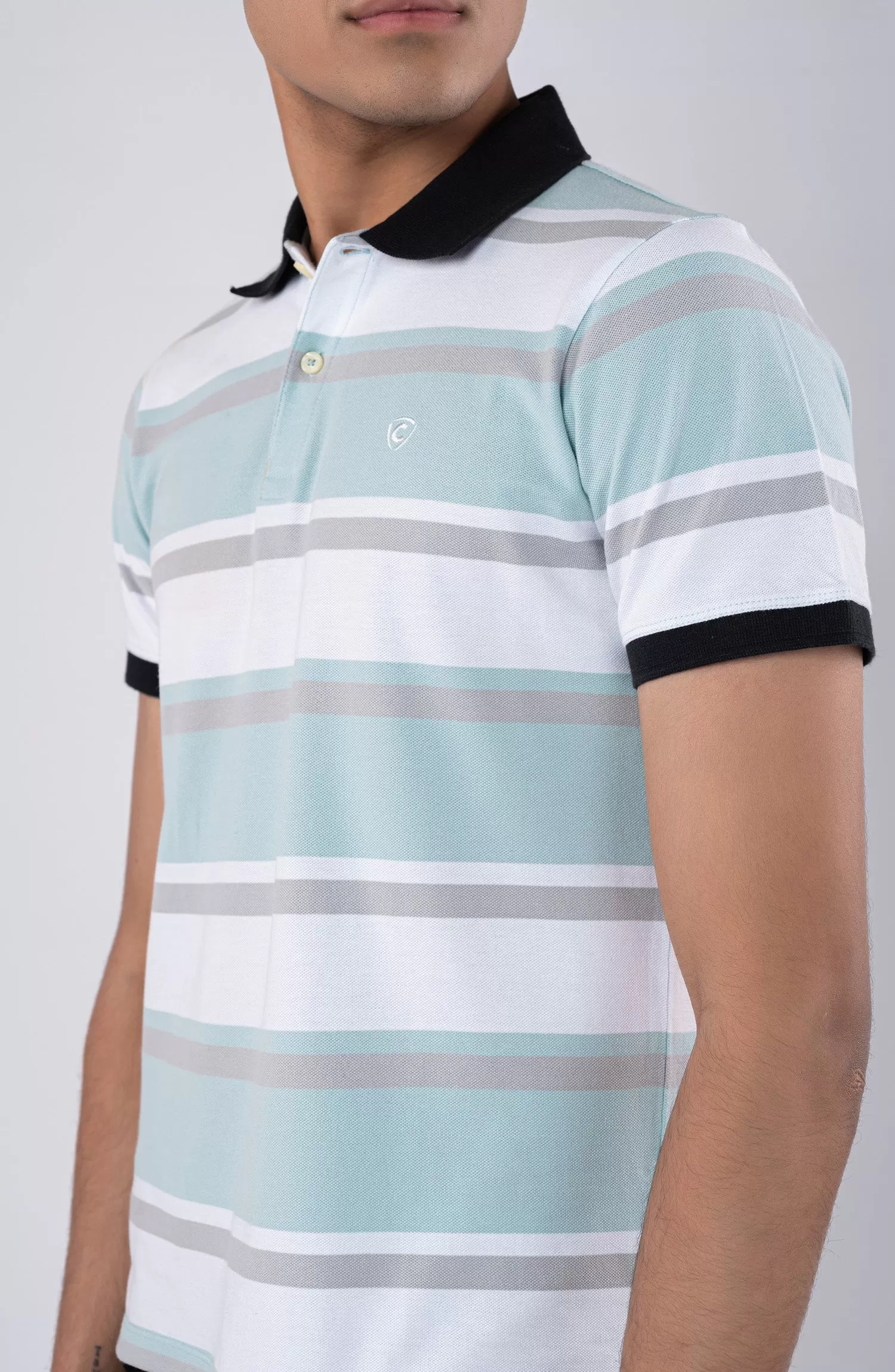 Aqua Blue Stripes Polo Shirt