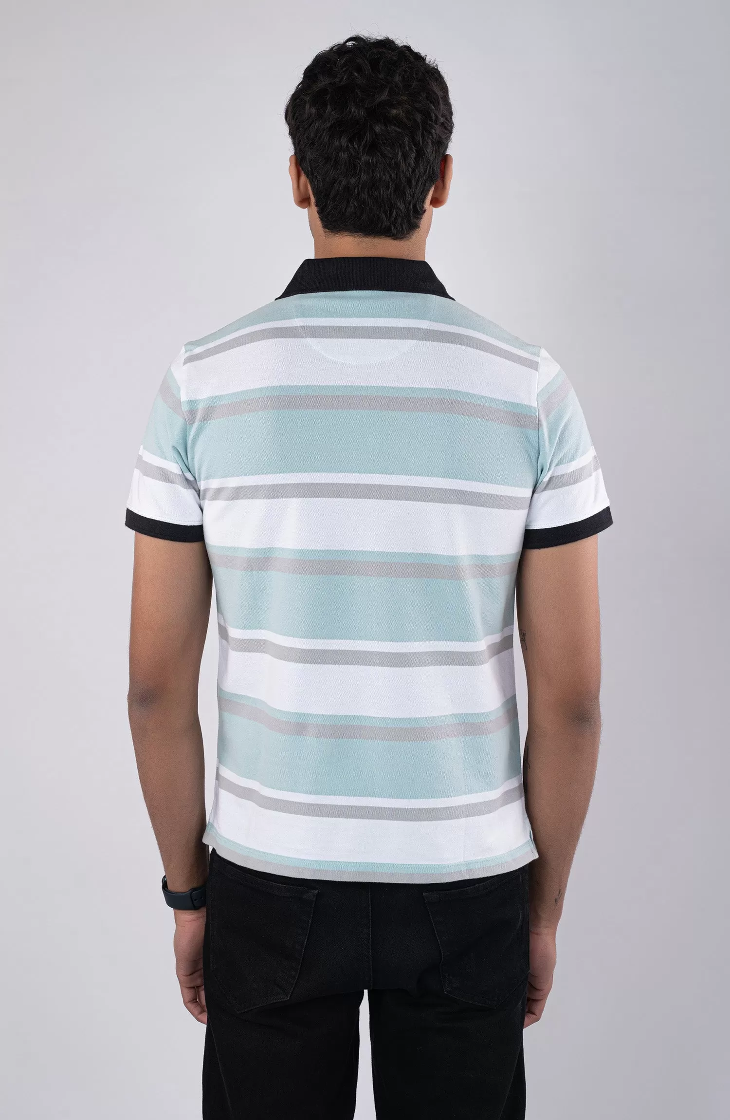 Aqua Blue Stripes Polo Shirt