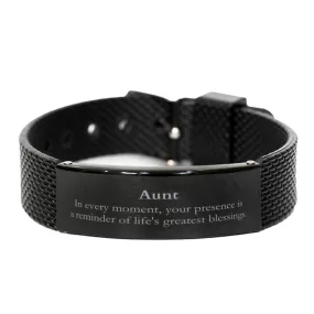 Aunt Thank You Gifts, Your presence is a reminder of life's greatest, Appreciation Blessing Birthday Black Shark Mesh Bracelet for Aunt