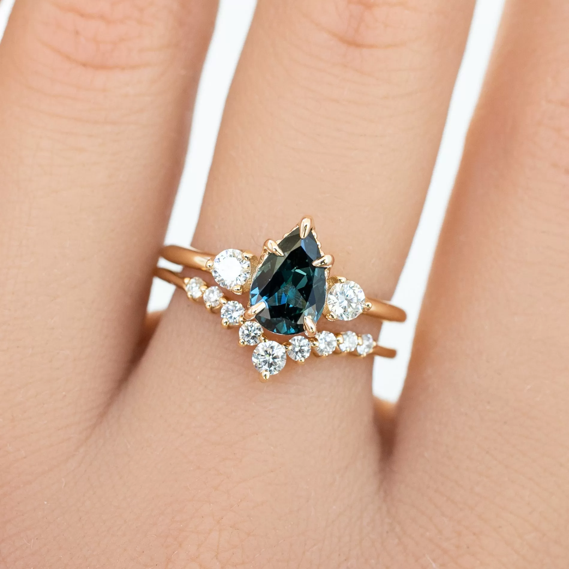 Ayana Ring 1.09ct Teal Blue Pear Queensland Sapphire, 14K Yellow Gold (One of a kind)