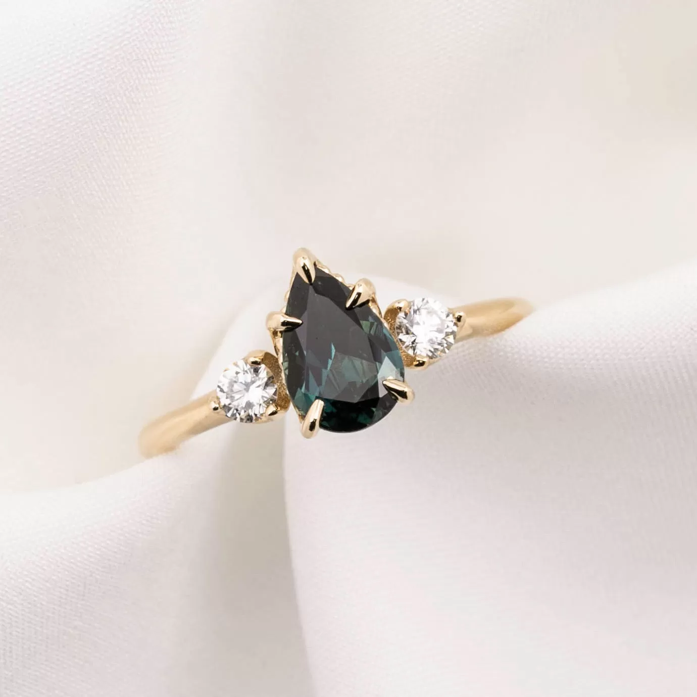 Ayana Ring 1.09ct Teal Blue Pear Queensland Sapphire, 14K Yellow Gold (One of a kind)