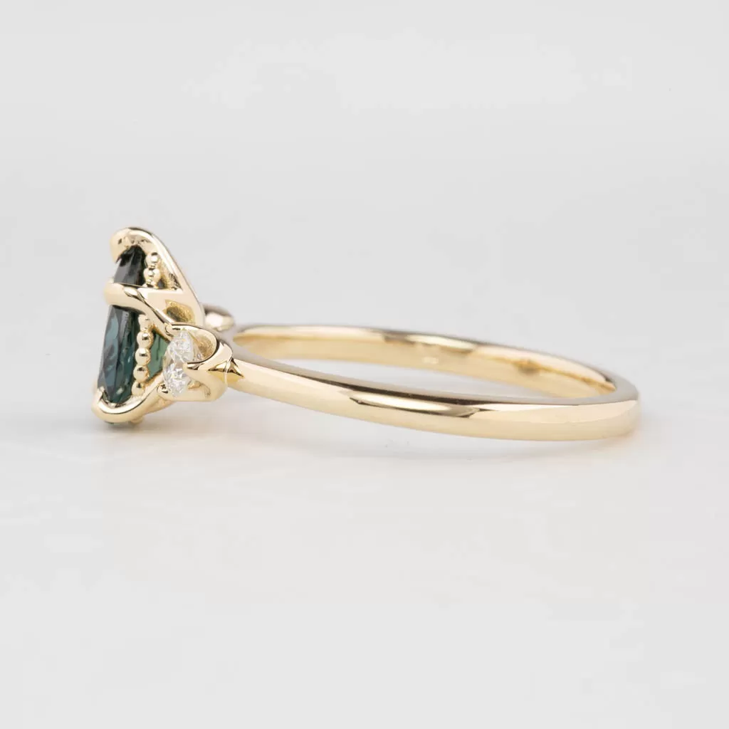 Ayana Ring 1.09ct Teal Blue Pear Queensland Sapphire, 14K Yellow Gold (One of a kind)