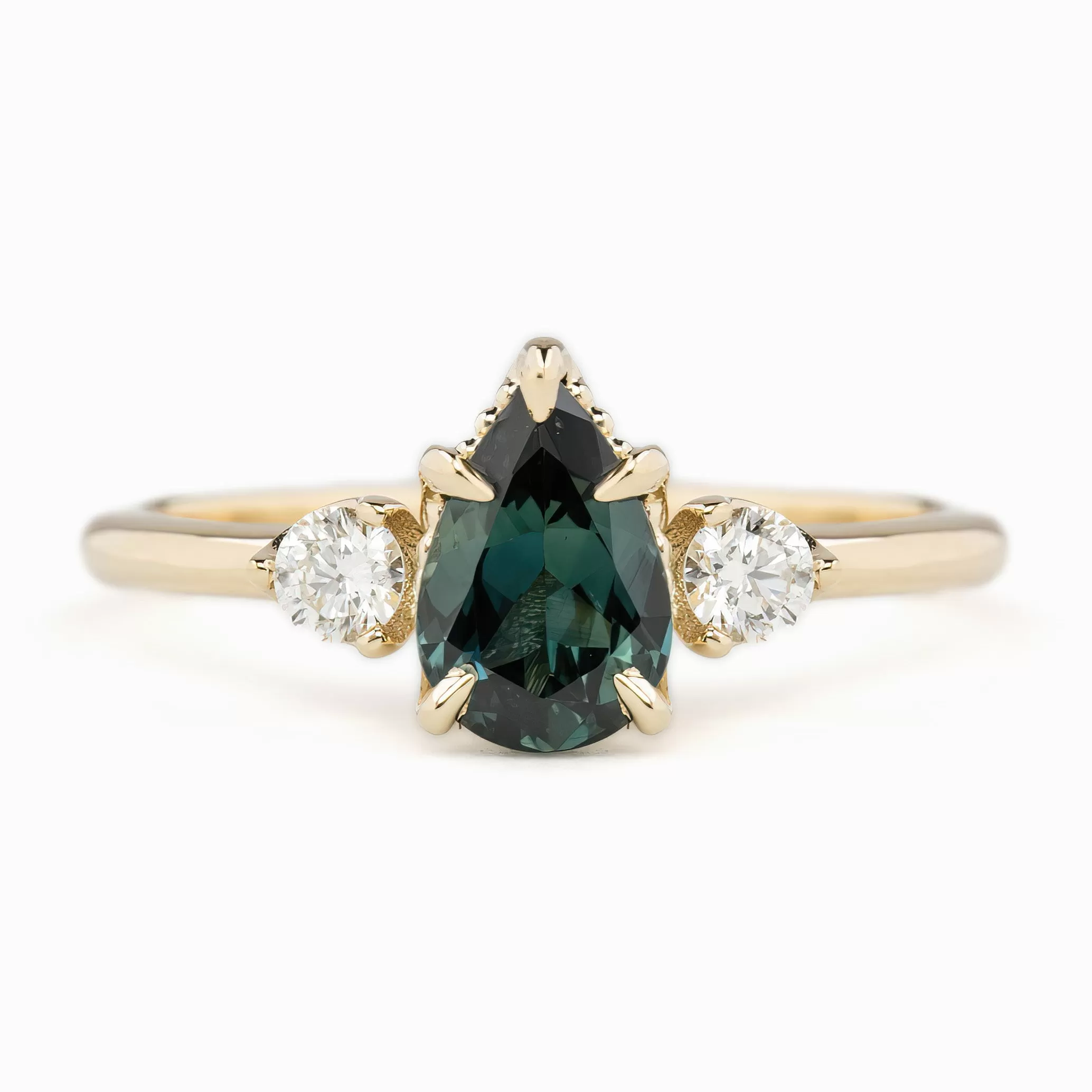 Ayana Ring 1.09ct Teal Blue Pear Queensland Sapphire, 14K Yellow Gold (One of a kind)