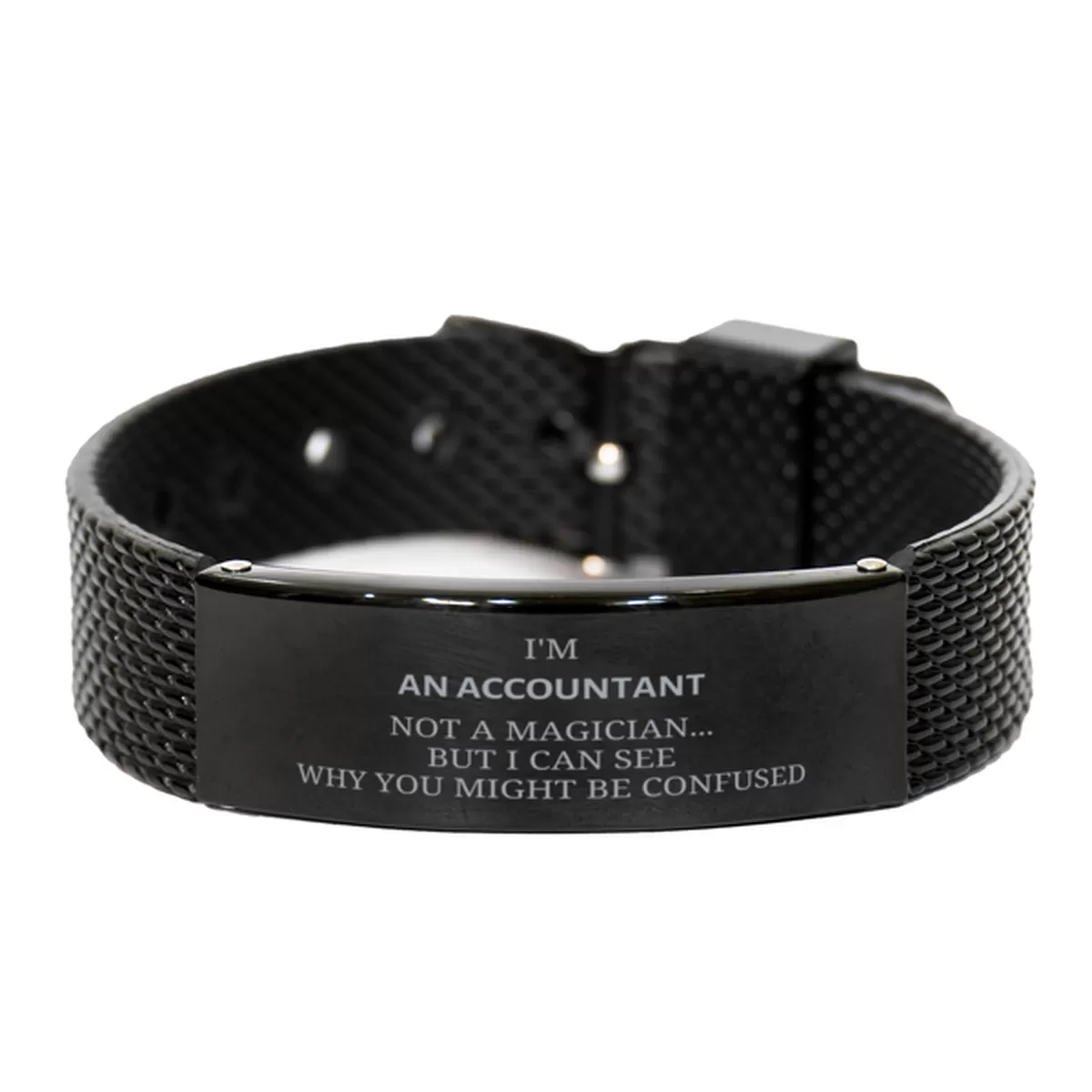 Badass Accountant Gifts, I'm Accountant not a magician, Sarcastic Black Shark Mesh Bracelet for Accountant Birthday Christmas for  Men, Women, Friends, Coworkers