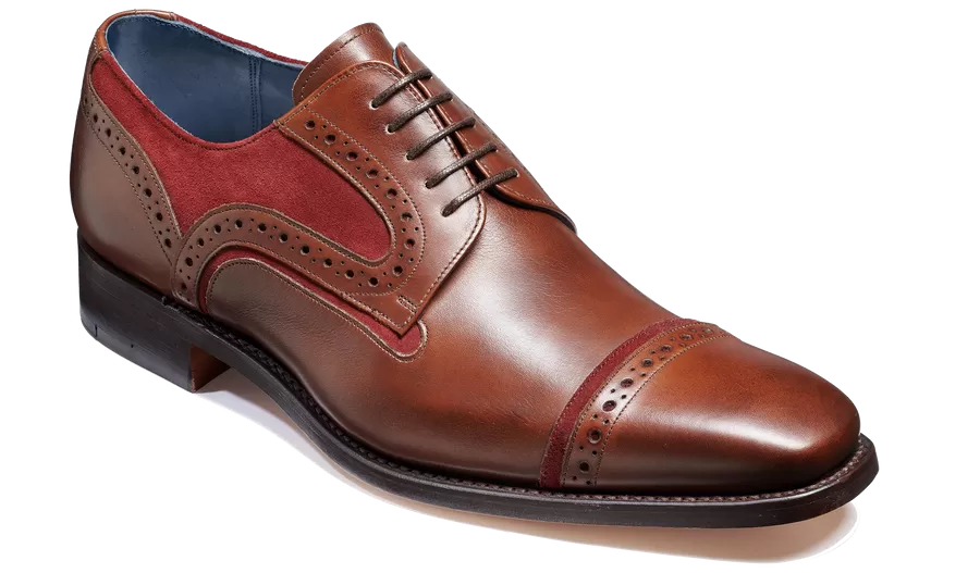 Barker Haig  Simple Toe Cap Derby  - Walnut Calf / Burgundy Suede