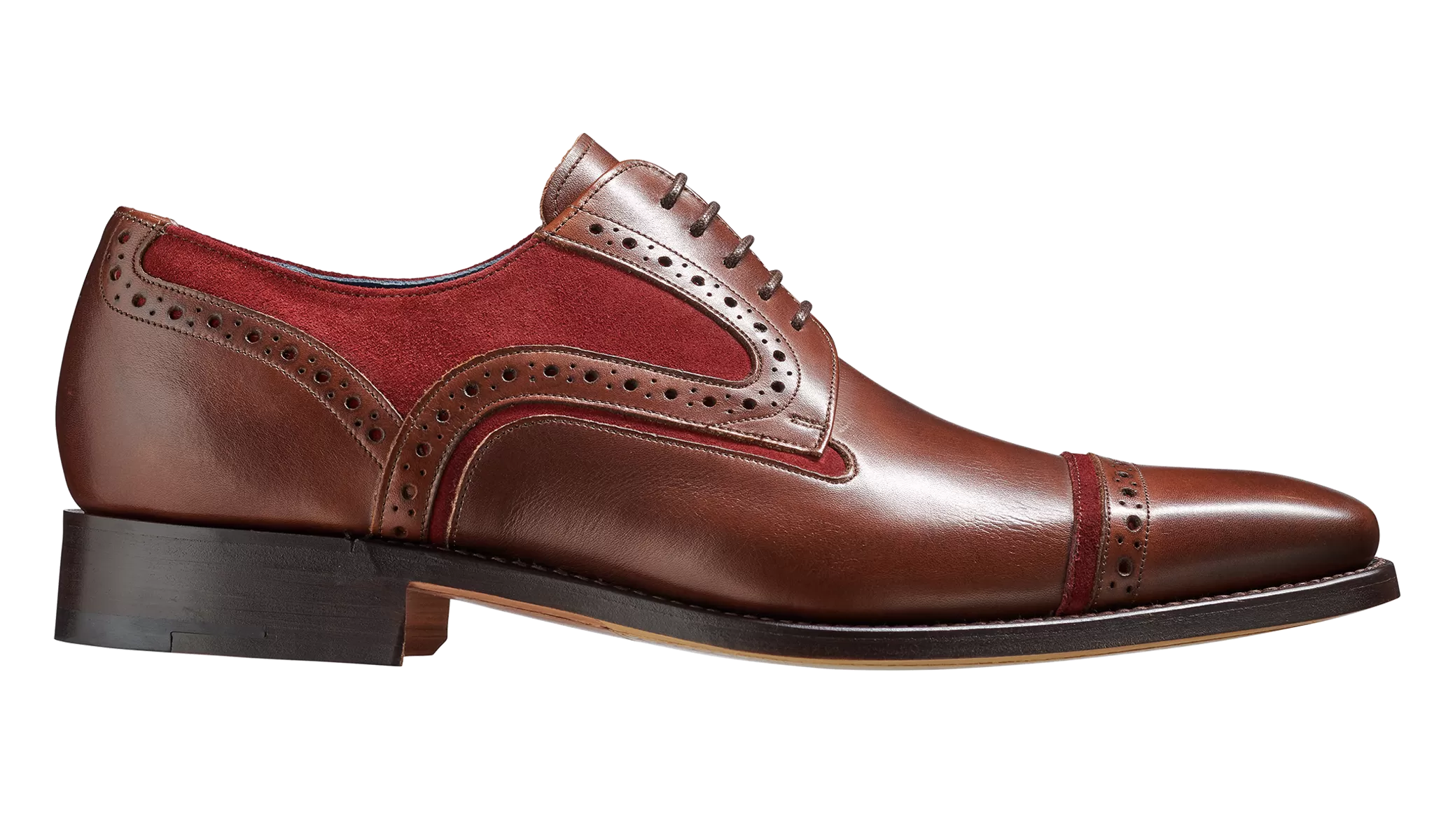 Barker Haig  Simple Toe Cap Derby  - Walnut Calf / Burgundy Suede